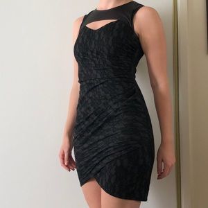 SEA New York | Black lace & leather cutout cocktail dress